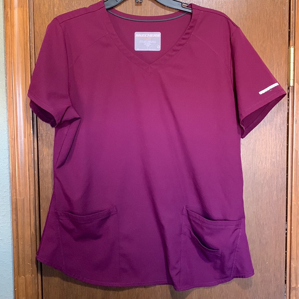 Large Maroon Sketchers Scrub top